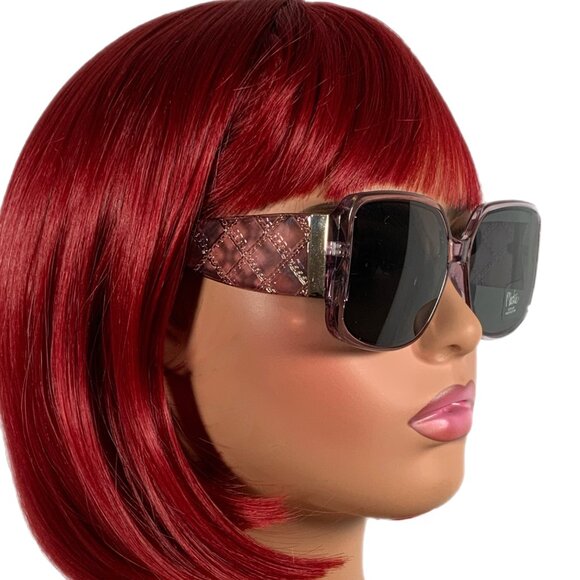 Bob Mackie Oversized Lilac Purple Quilted Geometric Arm Gold Accent Sunglasses